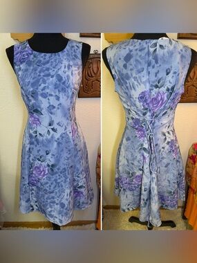 Vintage DBY Floral 90s Y2K Slip Dress 9/10 Blue Tie Back Whimsigoth Fairy Grunge